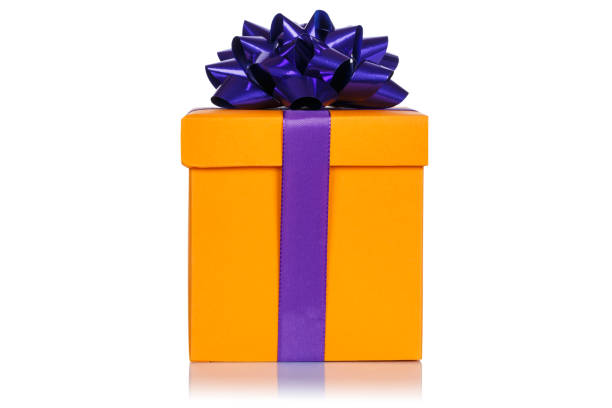 istock Christmas birthday gift present wedding orange box isolated on white 1068953144