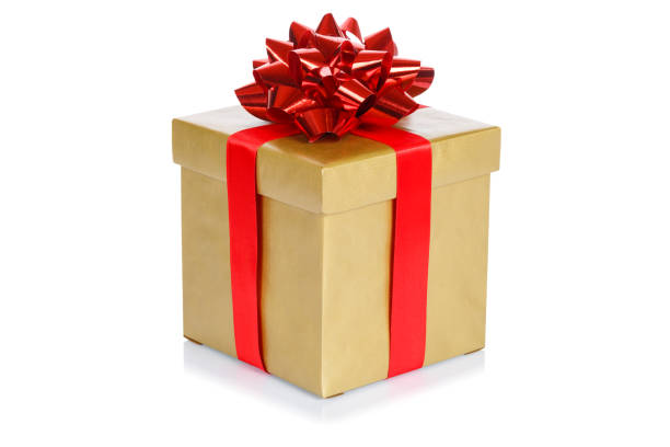 istock Birthday gift christmas present gold golden box isolated on white 1068954896