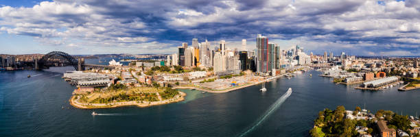 d sy cbd barangaroo kurze pfanne - sydney australia the rocks australia architectural styles stock-fotos und bilder