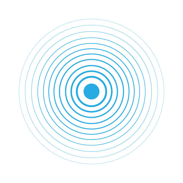 Radar screen concentric circle elements. Vector illustration for sound wave. White and blue color ring. Circle spin target. Radio station signal. Center minimal radial ripple line outline abstraction Radar screen concentric circle elements. Vector illustration for sound wave. White and blue color ring. Circle spin target. Radio station signal. Center minimal radial ripple line outline abstraction hypnosis circle stock illustrations