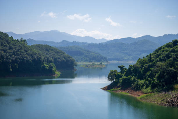 istock View of Bang Lang Dam water between two mountains and clear blue sky. 1068982140