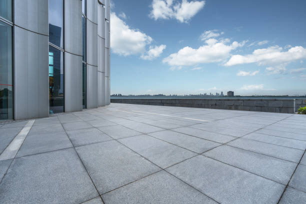 istock Panoramic skyline and buildings with empty city square floor 1068988056