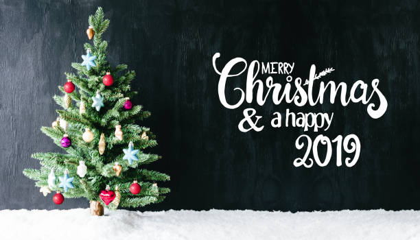 istock Bright Colorful Decorated Tree, Calligraphy Merry Christmas And Happy 2019 1068988202