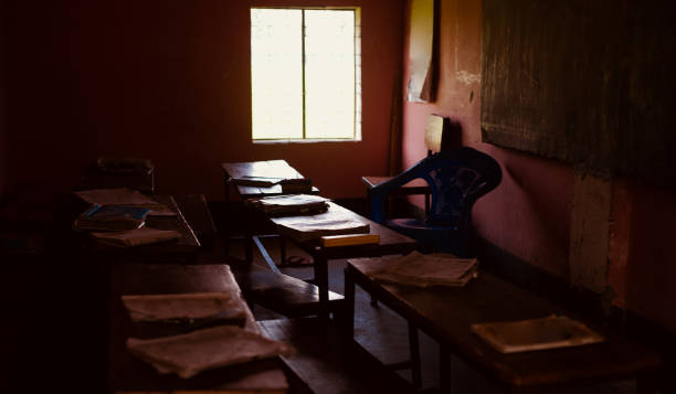 istock A dark interior room of a village school 1068992912
