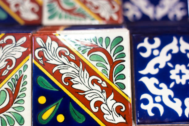 istock Colorful Geometric Mexican Tiles Lined Up, Close-Up 1069000060