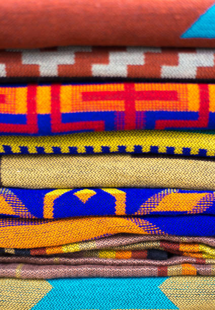 istock Stack of Traditional Vibrant Mexican Blankets, Close-Up 1069000256