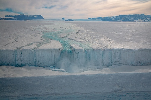 Waterfall in the Ross Sea at the Drygalski Ice Tongue