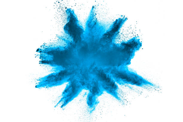 istock abstract explosion of blue dust on white background. Abstract blue powder splatter on clear  background. Freeze motion of blue powder splashing. 1069007406
