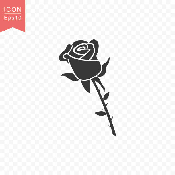 장미 꽃 아이콘 간단한 평면 스타일 벡터 일러스트입니다. - valentine card rose plant blossom stock illustrations