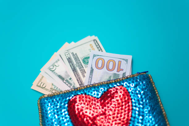 Dollar Bills in Glittery Change Purse with Heart
