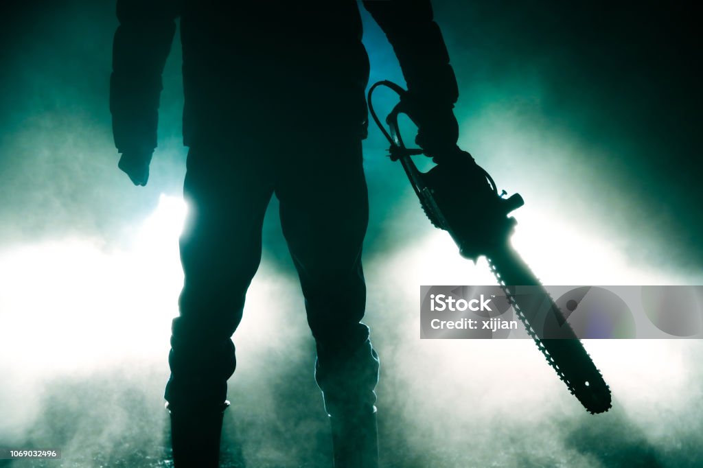 killer Holding Chainsaw Chainsaw Stock Photo