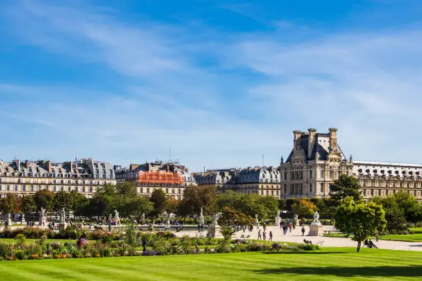 View to the Jardin des Tuileries in Paris, France.