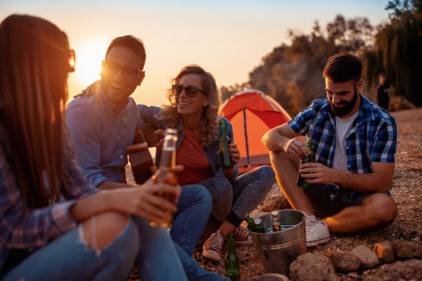 istock Happy young friends having picnic on the beach 1069057672
