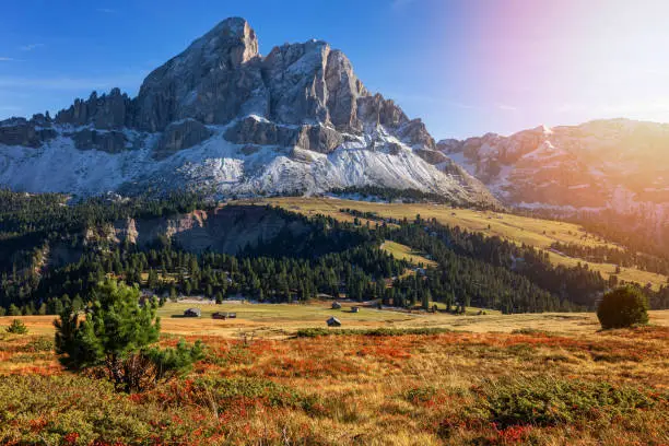 Sass de Putia, Dolomiti - Peitlerkofel, mountain, Dolomites, Alps, Italy hike. Landscape dolomite mountains weather blue sky summer - belluno, trentino. Scenery.