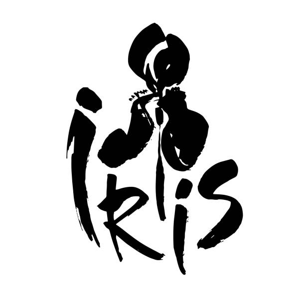 logo kwiatu wektora. kwiatowe tło. atrament kaligrafii. stylizowana kaligraficzna przysłona atramentu. - iris ink and brush sign flower stock illustrations