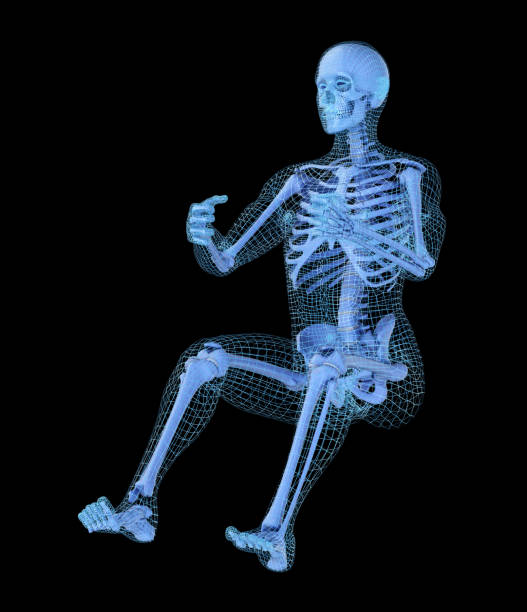 istock Man driving a virtual car, 3D mesh other skeleton model. 3D illustration concept 1069077576