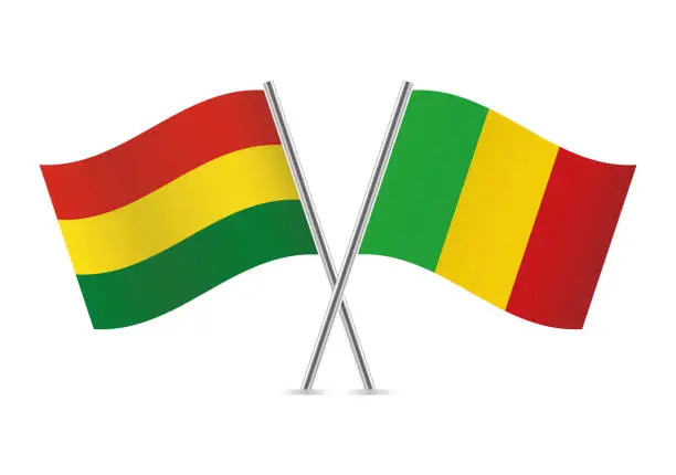 Vector illustration of Bolivia and Mali flags. Vector illustration.