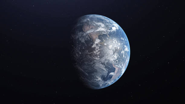 illustrazione ultra realistic earth from space 3d - satellite view earth globe sunrise foto e immagini stock