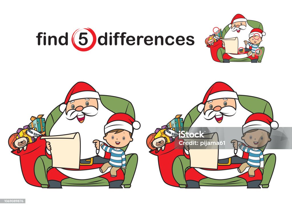 Find differences, Santa Claus and child Vector find differences, Santa Claus and child Christmas stock vector