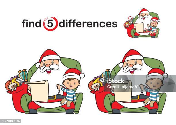 Find Differences Santa Claus And Child Stock Illustration - Download Image Now - Christmas, Puzzle, Child