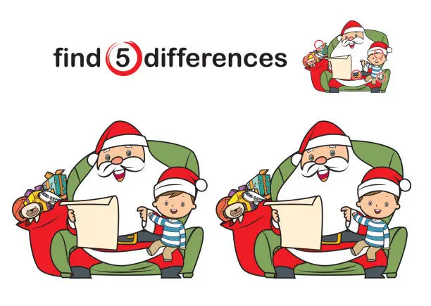 Vector illustration of Find differences, Santa Claus and child