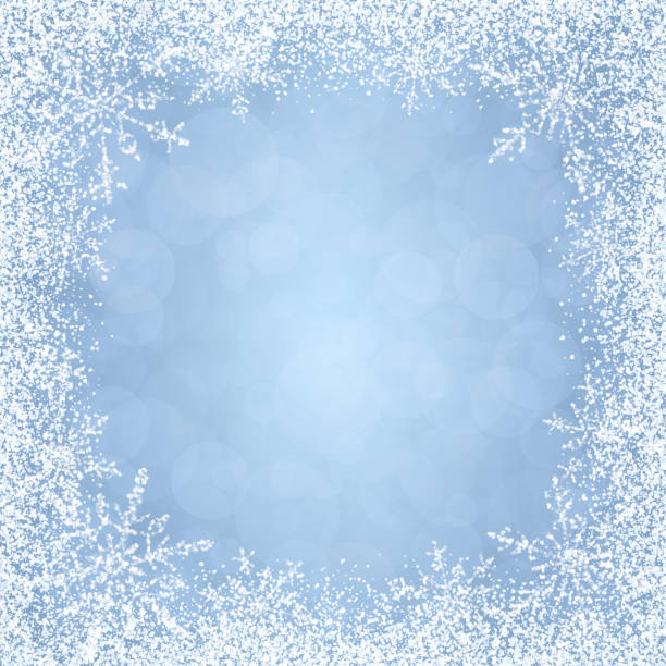 bildbanksillustrationer, clip art samt tecknat material och ikoner med jul - vintern wite ram med snö och snöflingor på mjuk blå bakgrund. - frost