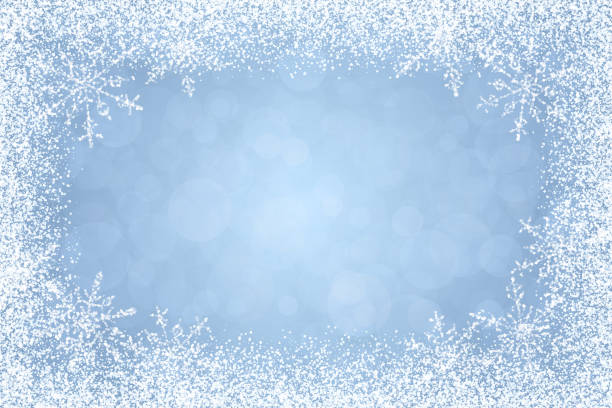 illustrazioni stock, clip art, cartoni animati e icone di tendenza di natale - cornice bianca invernale su sfondo azzurro - brina