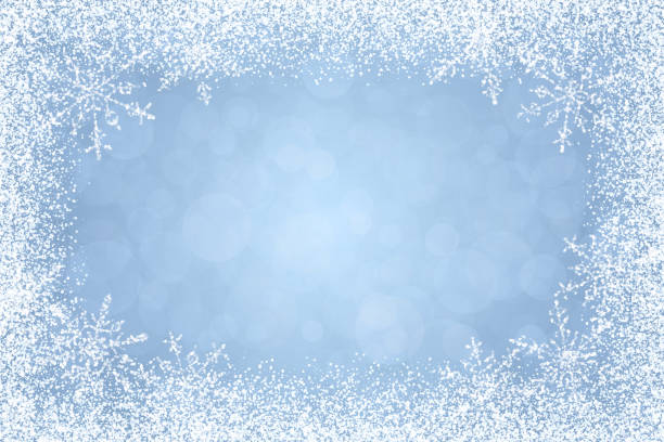 크리스마스-밝은 파란색 배경에 백색 겨울 프레임 - 눈 냉동상태의 물 일러스트 stock illustrations
