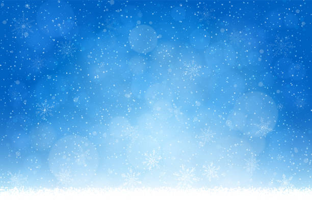 ilustraciones, imágenes clip art, dibujos animados e iconos de stock de navidad - fondo azul invierno: nieve que cae, los copos de nieve y luces defocused - snowflake falling christmas backgrounds