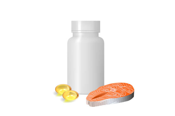 illustrazioni stock, clip art, cartoni animati e icone di tendenza di pillole di gel, vitamine d, e, omega3, olio di pesce - omega 3 white background medicine cod liver oil