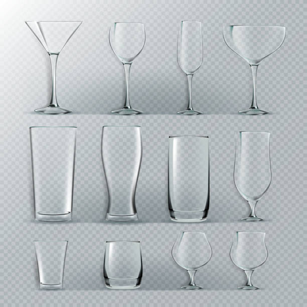 Transparent Glass Set Vector. Transparent Empty Glasses Goblets For Water, Alcohol, Juice, Cocktail Drink. Realistic Bright Illustration Transparent Glass Set Vector. Transparent Empty Glasses Goblets For Water, Alcohol, Juice, Cocktail Drink. Realistic Illustration tumbler glass stock illustrations
