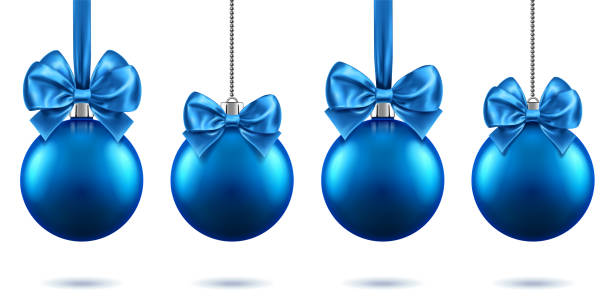 ilustrações de stock, clip art, desenhos animados e ícones de 3d fir tree toys with bow for 2019 new year, xmas - blue ball