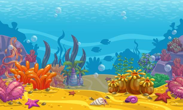 ilustrações de stock, clip art, desenhos animados e ícones de cartoon seamless underwater background. - bottom sea