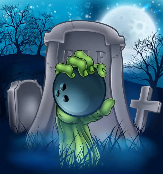 Vector illustration of Bowling Zombie Halloween Graveyard Concept