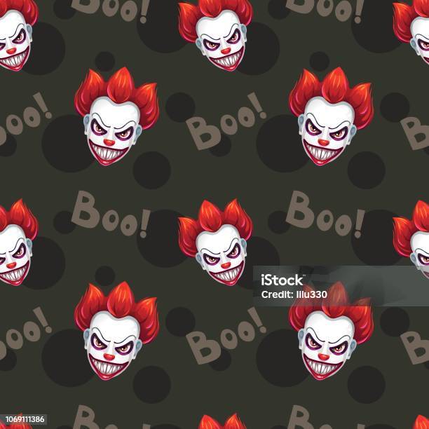 Seamless Pattern With Scary Evil Clown Faces Stock Illustration - Download Image Now - Clown, Evil, Anger