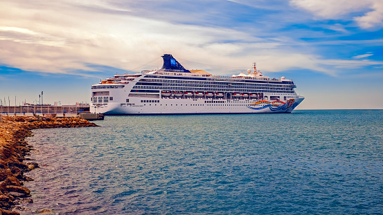Malaga, Spain - March 23, 2018. The beautiful cruise ship Norwegian Spirit in Malaga Port, Spain.