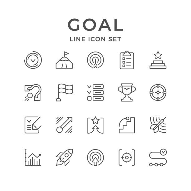Set line icons of goal Set line icons of goal isolated on white. Vector illustration focus stock illustrations