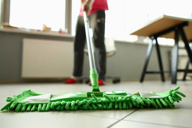 istock Green plastic mop cleaning laminated light dirty floor 1069118650
