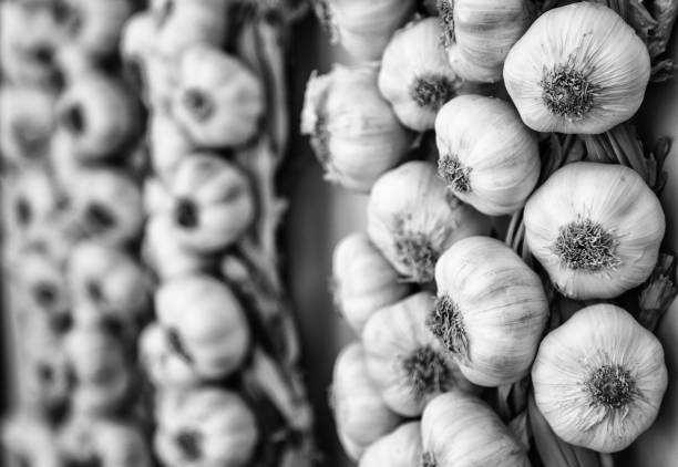 Harrow of garlic in a market