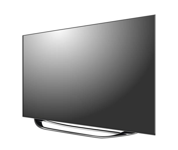 schwarz-led tv-bildschirm leer isoliert auf weißem hintergrund - flat screen stock-grafiken, -clipart, -cartoons und -symbole