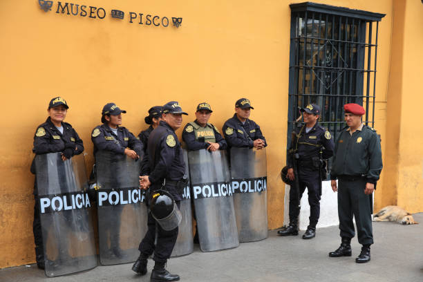 Riot Police at the central Square in Lima. Peru Lima, Peru – October 19, 2018: Riot Police at the central Square in Lima. Peru riot police stock pictures, royalty-free photos & images