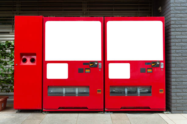 istock Empty white shelves of standard office vending machine 1069151224