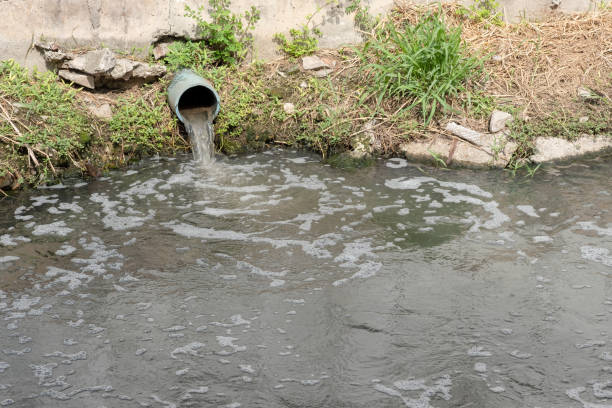 storm drain outflow, stormwater, water drainage, waste water or effluent. - dirty water imagens e fotografias de stock