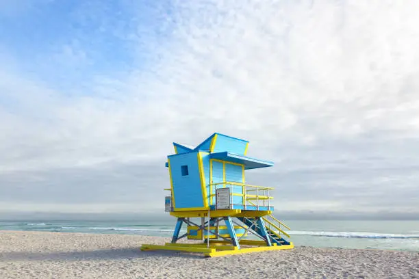 Lifeguard hut in South Beach, Miami Beach, Florida