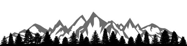 ilustraciones, imágenes clip art, dibujos animados e iconos de stock de cordillera con muchos picos y el bosque a los pies - vector - mountain mountain peak mountain climbing switzerland