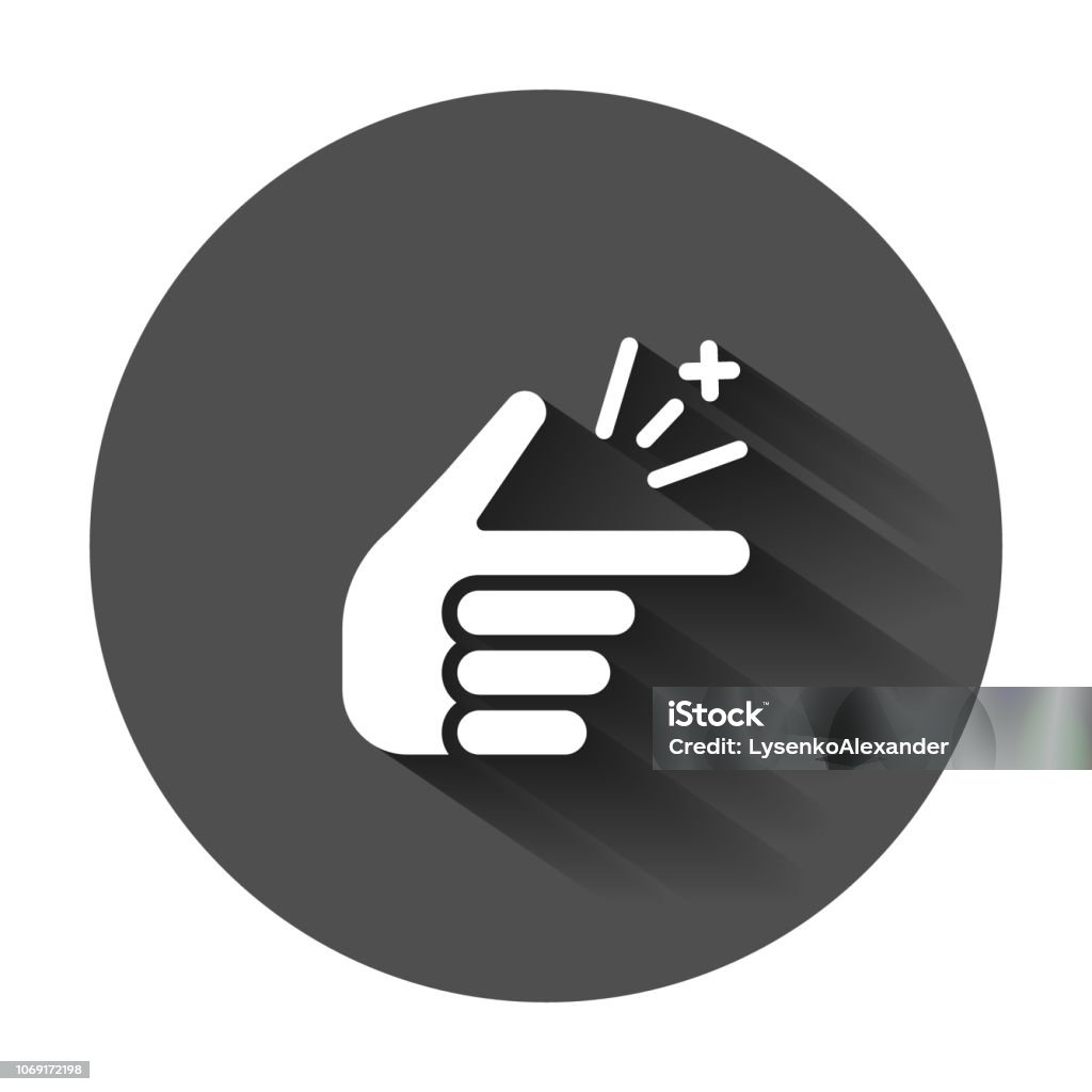 Finger snap icon in flat style. Fingers expression vector illustration with long shadow. Snap gesture business concept. Effortless stock vector