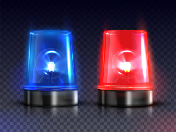 ilustraciones, imágenes clip art, dibujos animados e iconos de stock de set de sirenas intermitente realista azul y rojo - police lights