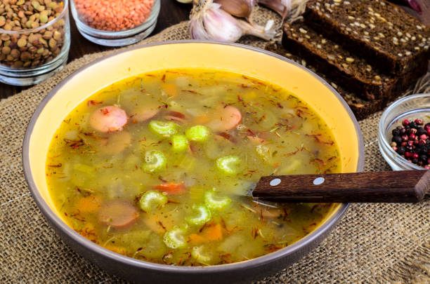 istock Soup with lentils, sausages and vegetables 1069174990
