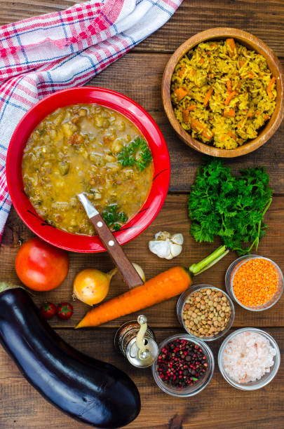 istock Traditional oriental dishes from lentils and rice 1069175620