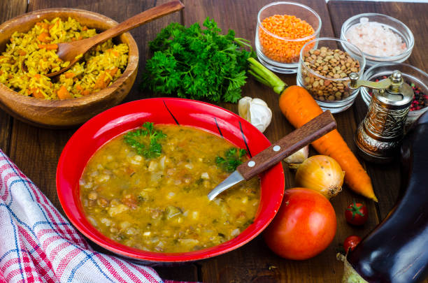 istock Traditional oriental dishes from lentils and rice 1069175652